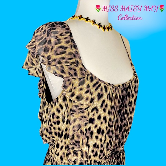🐆 TOPSHOP Leopard dress, Sz 10, elastic waist, side ruffles, spaghetti straps - Picture 8 of 13